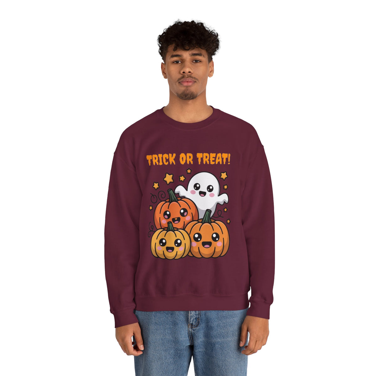 Halloween "Trick or Treat" Sweatshirt — Cute Ghost & Pumpkins Crewneck