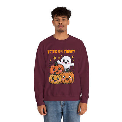 Halloween "Trick or Treat" Sweatshirt — Cute Ghost & Pumpkins Crewneck