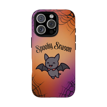 Spooky Season Cute Bat Phone Case — Halloween Gradient Spiderweb Tough Case