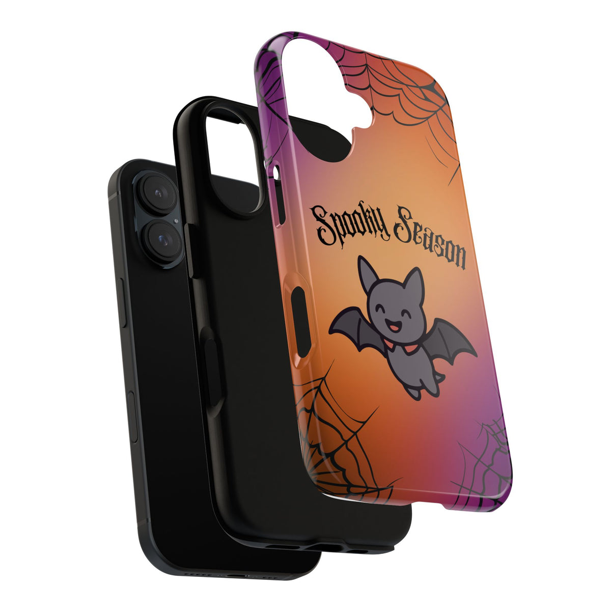 Spooky Season Cute Bat Phone Case — Halloween Gradient Spiderweb Tough Case