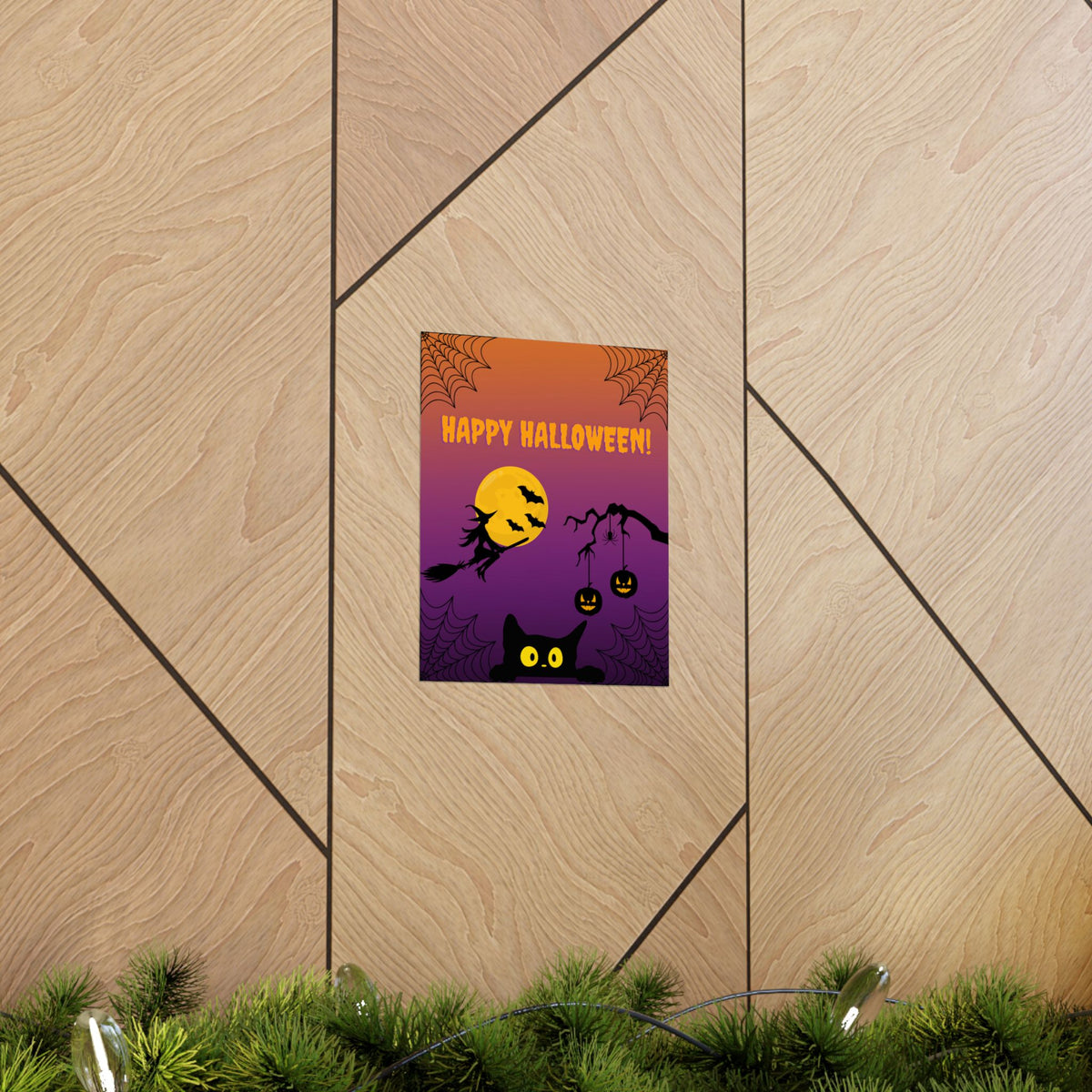 Happy Halloween Matte Poster — Cute Cat, Witch & Jack-O’-Lantern Halloween Wall Art