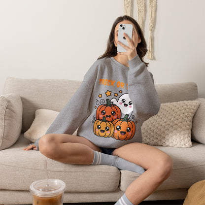 Halloween "Trick or Treat" Sweatshirt — Cute Ghost & Pumpkins Crewneck
