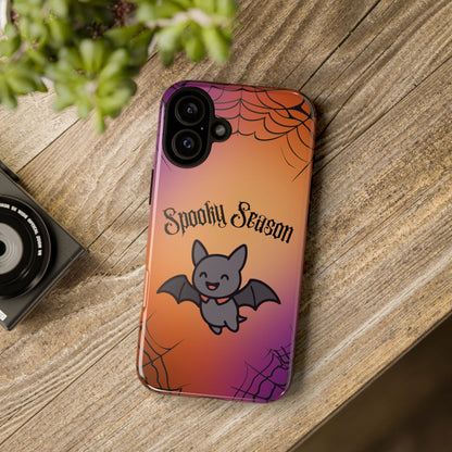 Spooky Season Cute Bat Phone Case — Halloween Gradient Spiderweb Tough Case