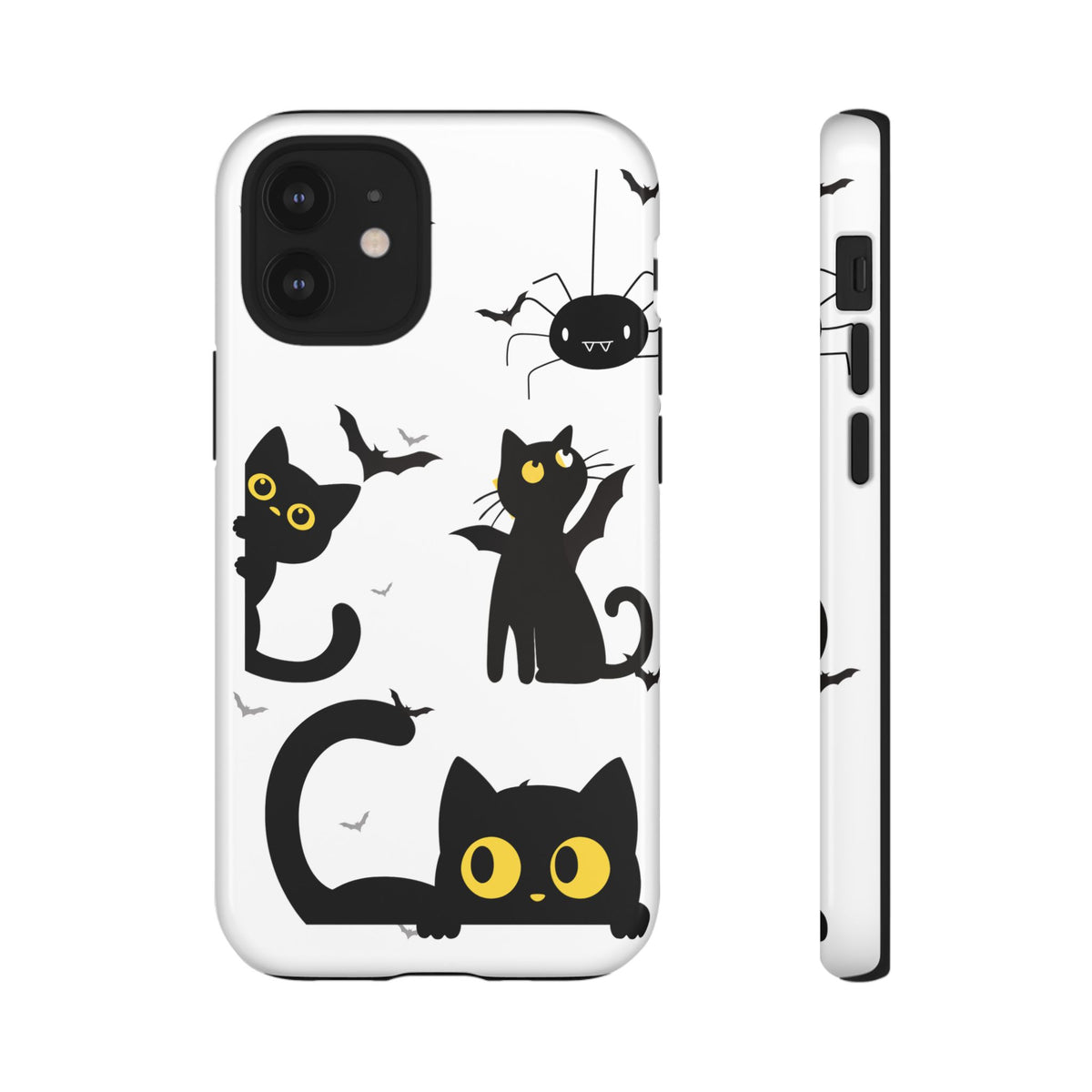 Cute Black Cats Halloween Phone Case - Spooky Bat & Spider iPhone Cover