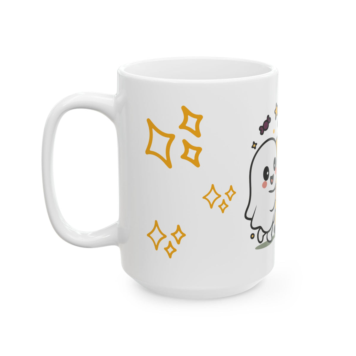 Cute Halloween Friends Ceramic Mug — Ghost, Pumpkin & Vampire Coffee Cup (11oz/15oz)