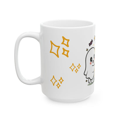 Cute Halloween Friends Ceramic Mug — Ghost, Pumpkin & Vampire Coffee Cup (11oz/15oz)