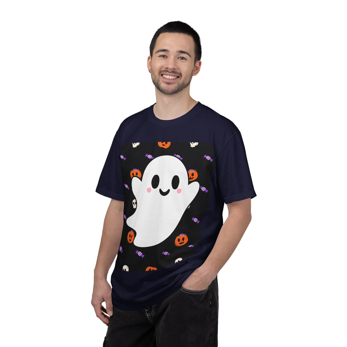 Ghost Pattern T-Shirt — Cute Halloween Pumpkin & Candy Tee