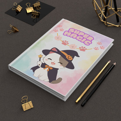 Cute Halloween Cat Hardcover Journal — "Super Magic" Lined Notebook