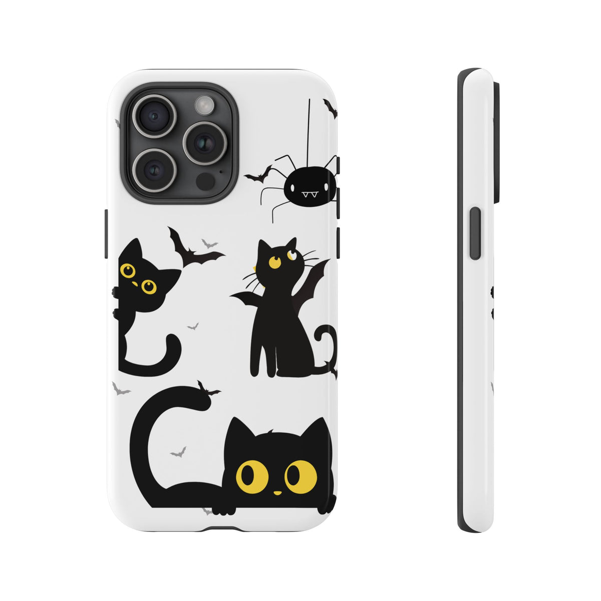 Cute Black Cats Halloween Phone Case - Spooky Bat & Spider iPhone Cover
