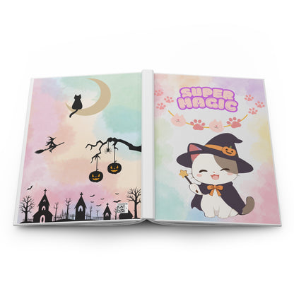 Cute Halloween Cat Hardcover Journal — "Super Magic" Lined Notebook