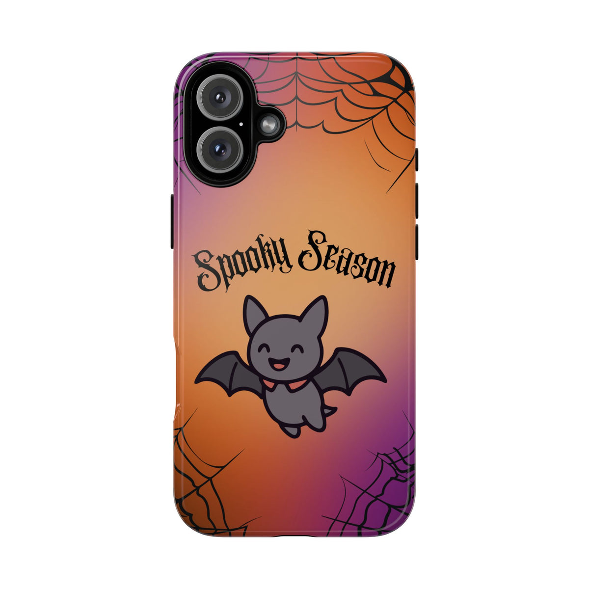Spooky Season Cute Bat Phone Case — Halloween Gradient Spiderweb Tough Case