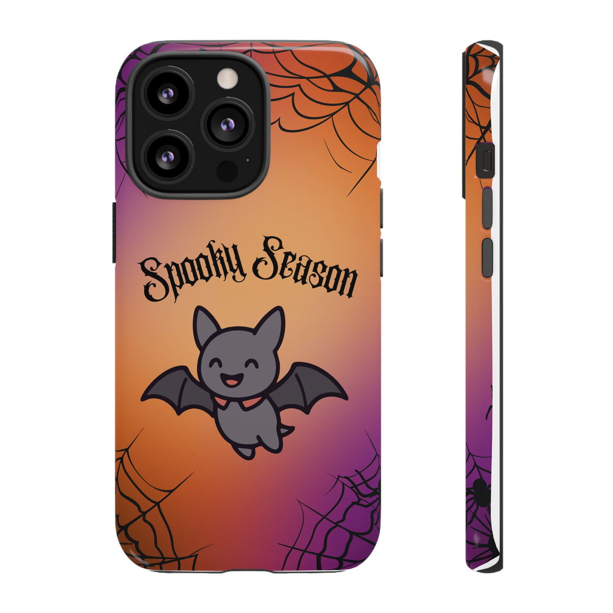Spooky Season Cute Bat Phone Case — Halloween Gradient Spiderweb Tough Case