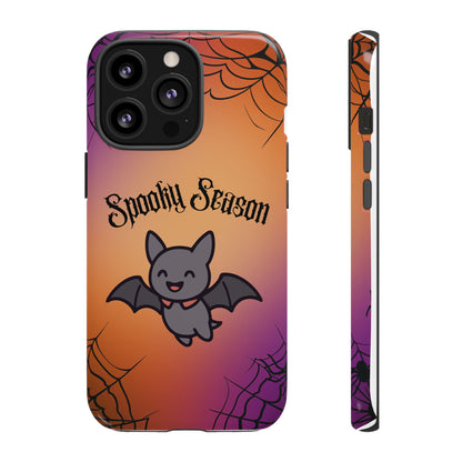 Spooky Season Cute Bat Phone Case — Halloween Gradient Spiderweb Tough Case