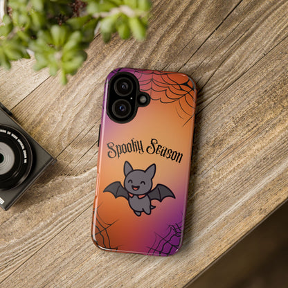 Spooky Season Cute Bat Phone Case — Halloween Gradient Spiderweb Tough Case