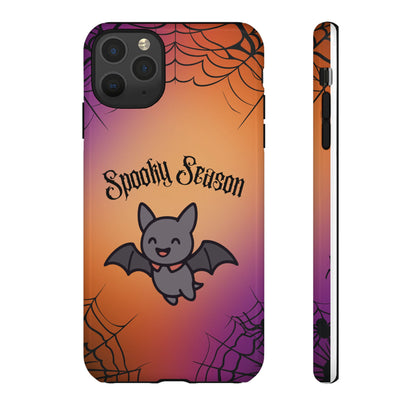 Spooky Season Cute Bat Phone Case — Halloween Gradient Spiderweb Tough Case