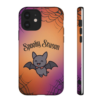 Spooky Season Cute Bat Phone Case — Halloween Gradient Spiderweb Tough Case