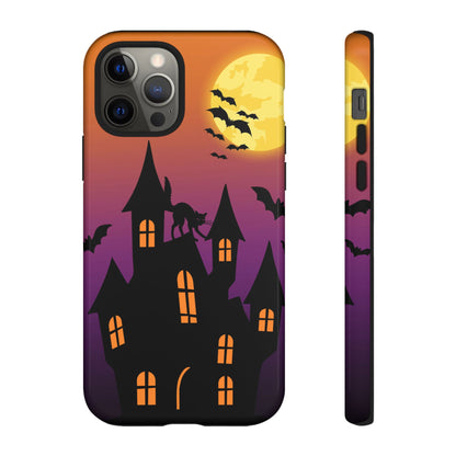Halloween Haunted Castle Tough Phone Case — Moon, Bats & Cat iPhone Cover