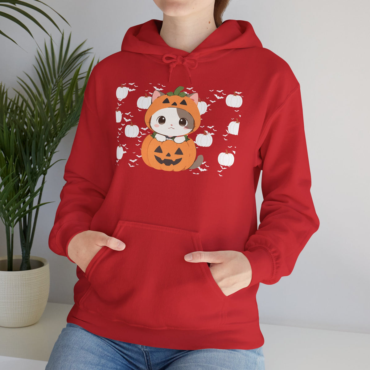 Halloween Pumpkin Cat Hoodie — Cute Jack-O'-Lantern Kitten Sweatshirt