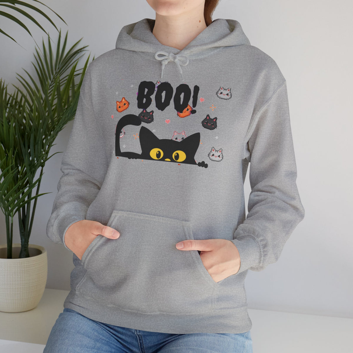 Halloween Cat 'Boo' Hoodie – Cute Spooky Black Cat Pullover