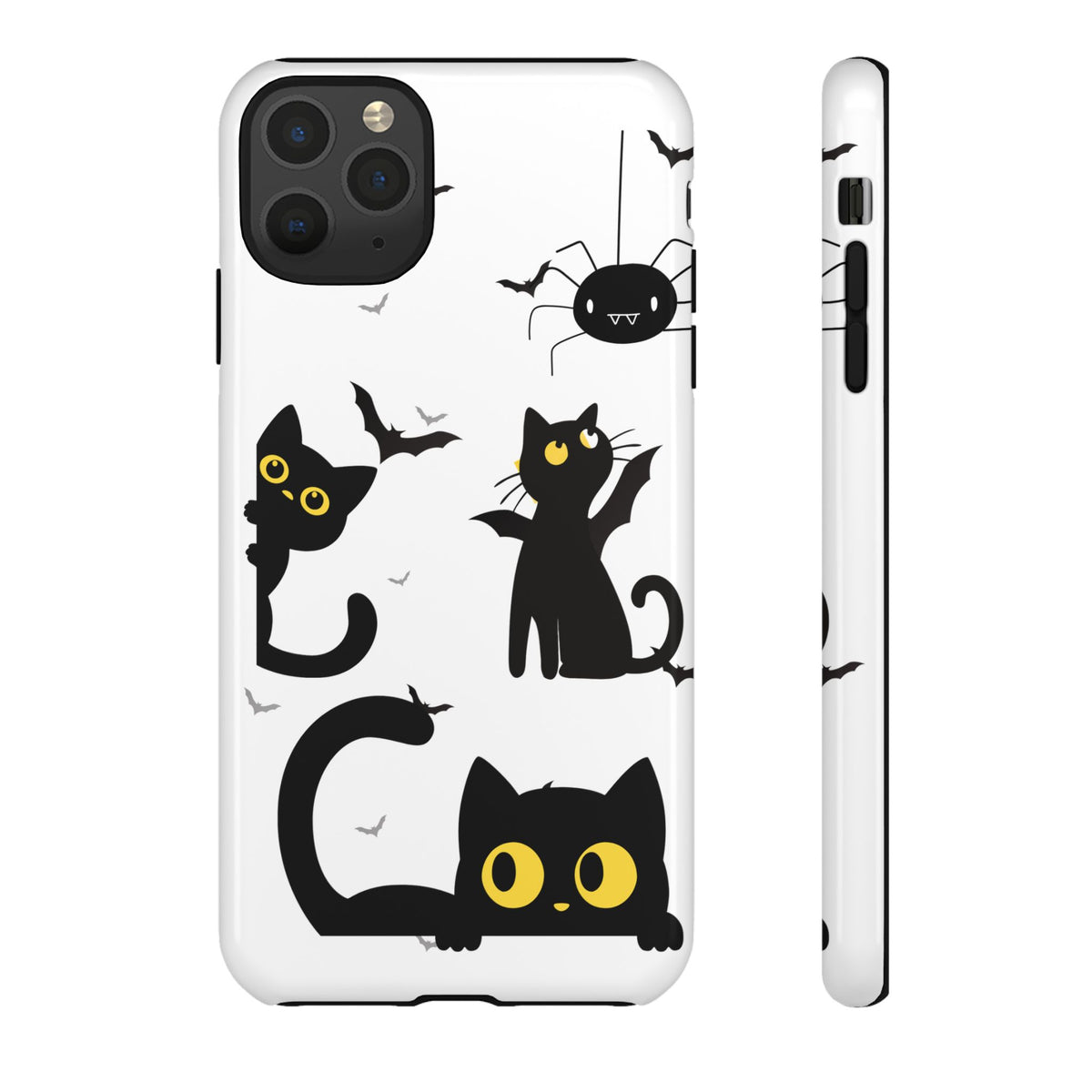 Cute Black Cats Halloween Phone Case - Spooky Bat & Spider iPhone Cover
