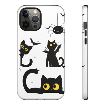 Cute Black Cats Halloween Phone Case - Spooky Bat & Spider iPhone Cover
