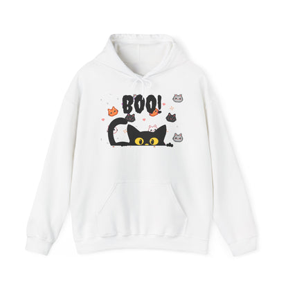 Halloween Cat 'Boo' Hoodie – Cute Spooky Black Cat Pullover
