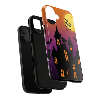 Halloween Haunted Castle Tough Phone Case — Moon, Bats & Cat iPhone Cover