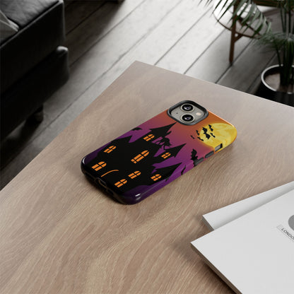 Halloween Haunted Castle Tough Phone Case — Moon, Bats & Cat iPhone Cover