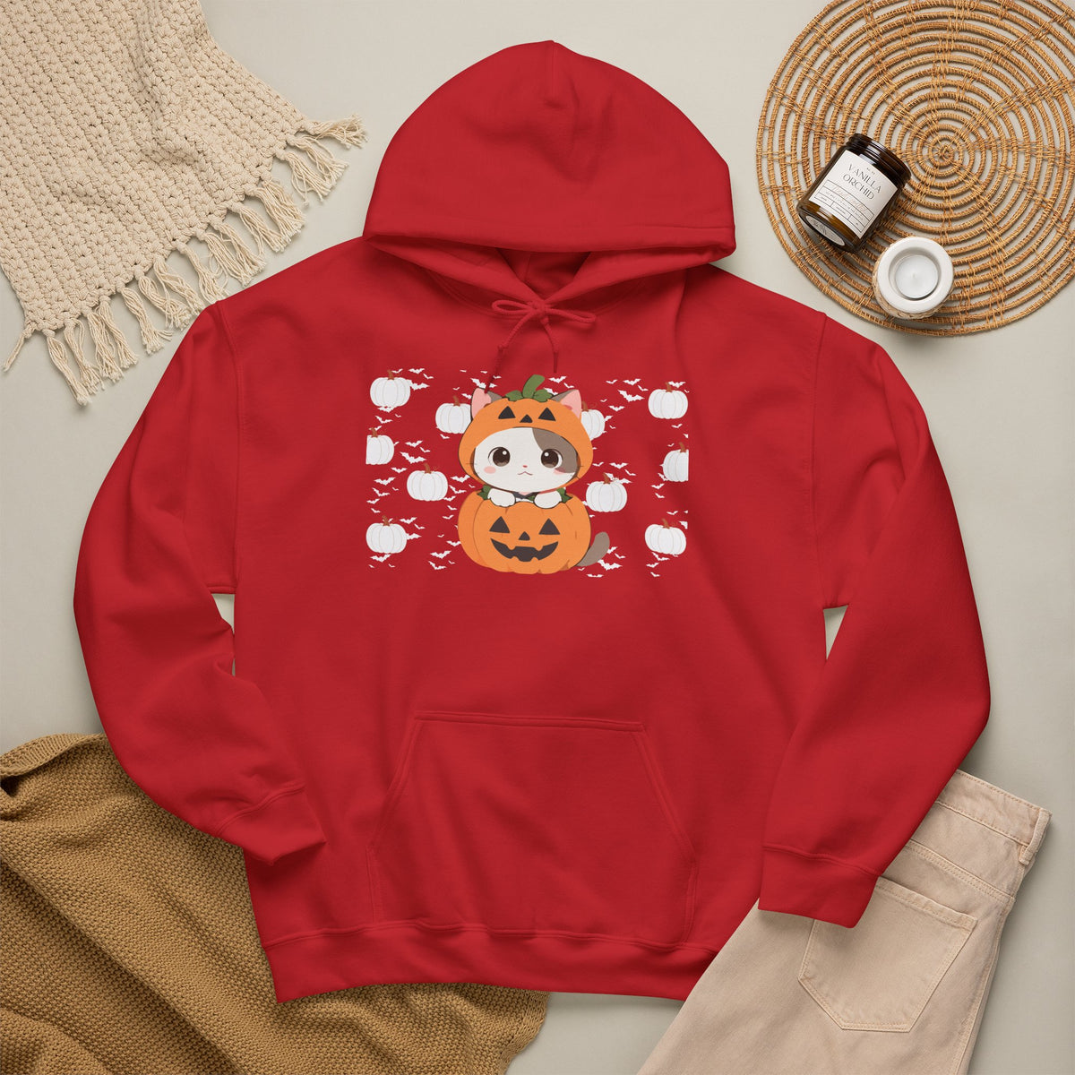 Halloween Pumpkin Cat Hoodie — Cute Jack-O'-Lantern Kitten Sweatshirt