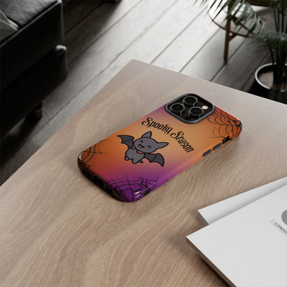Spooky Season Cute Bat Phone Case — Halloween Gradient Spiderweb Tough Case
