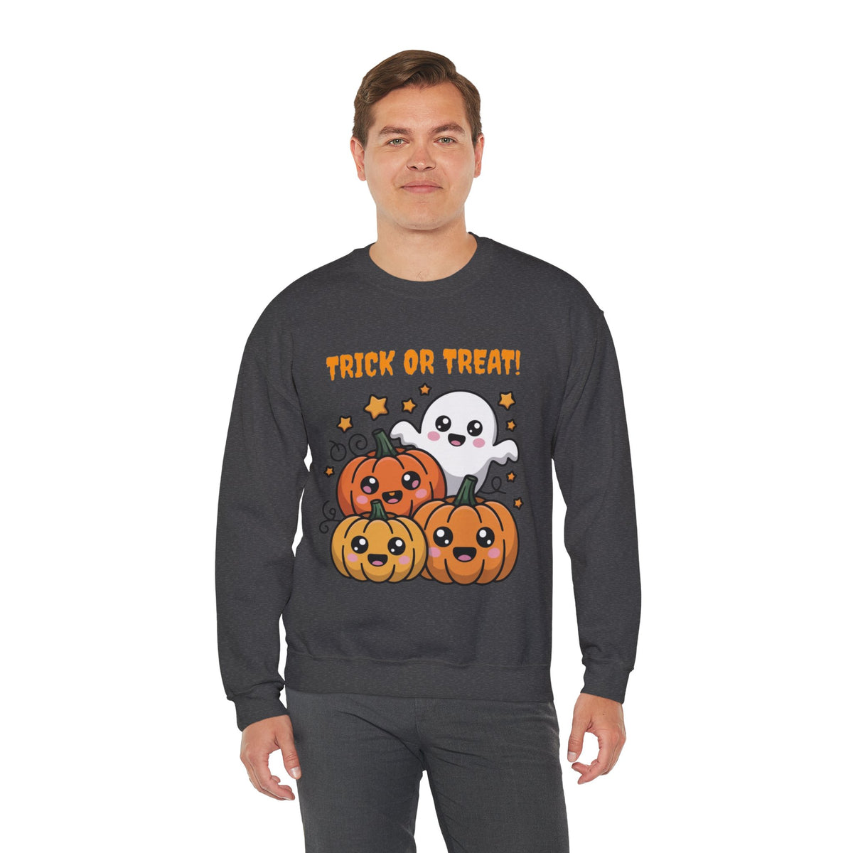 Halloween "Trick or Treat" Sweatshirt — Cute Ghost & Pumpkins Crewneck