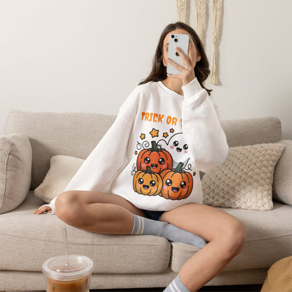 Halloween "Trick or Treat" Sweatshirt — Cute Ghost & Pumpkins Crewneck
