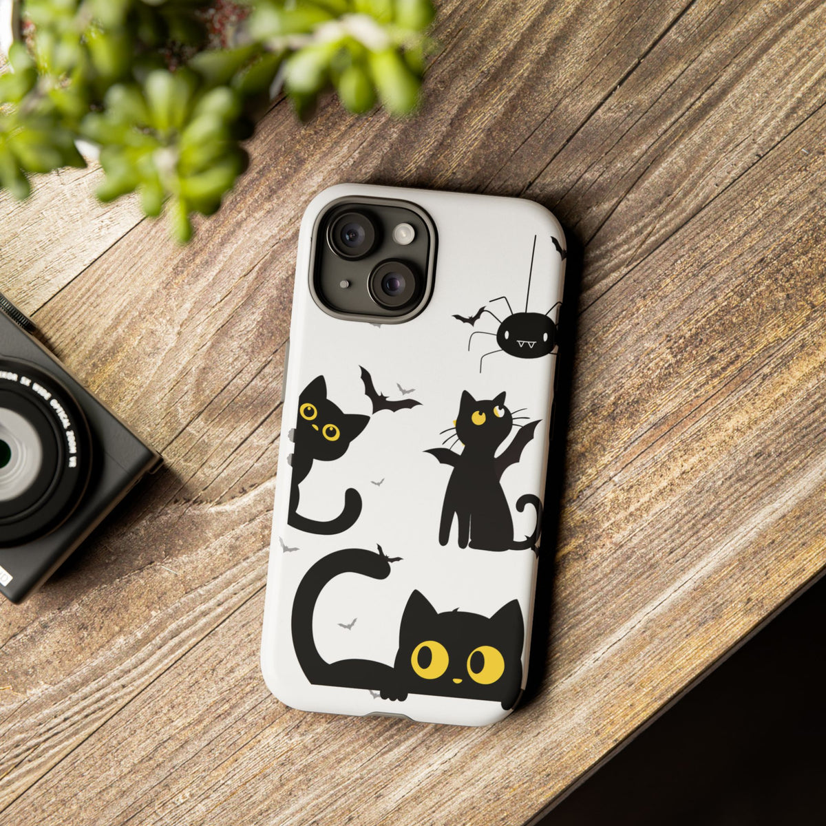 Cute Black Cats Halloween Phone Case - Spooky Bat & Spider iPhone Cover