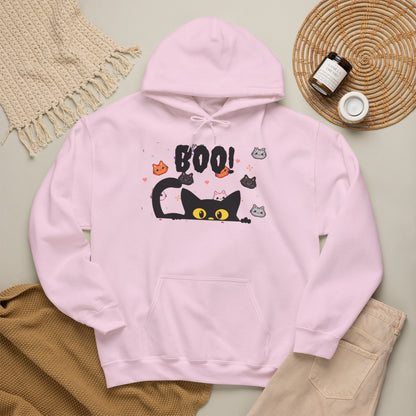 Halloween Cat 'Boo' Hoodie – Cute Spooky Black Cat Pullover