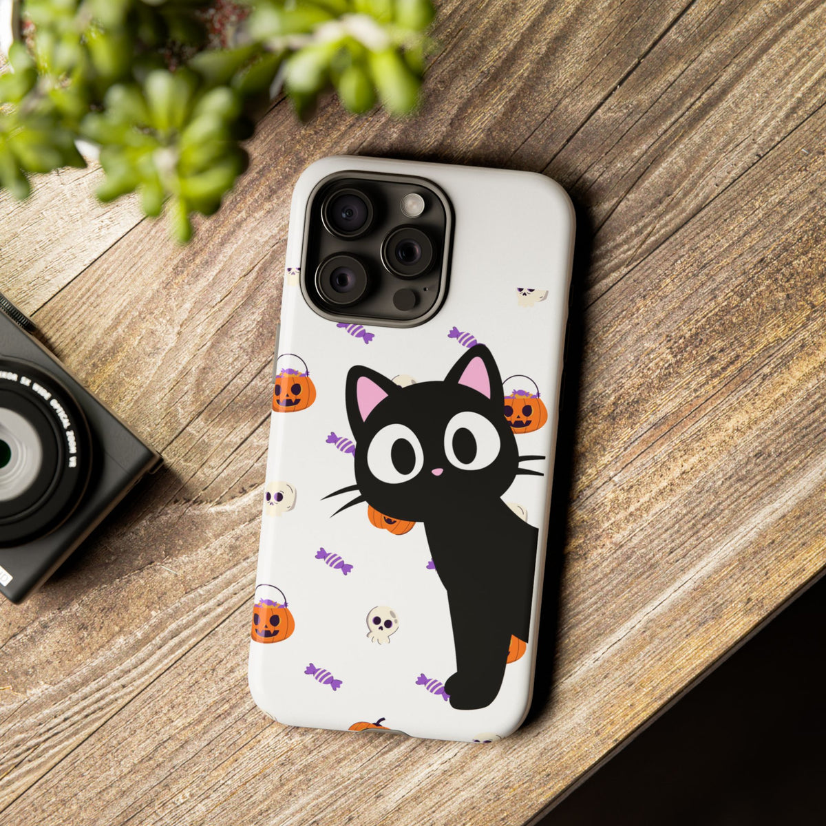 Halloween Black Cat Phone Case — Cute Trick-or-Treat Pattern Tough Case