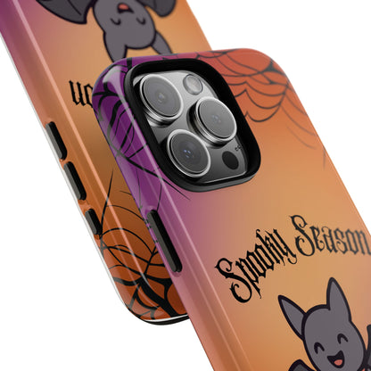 Spooky Season Cute Bat Phone Case — Halloween Gradient Spiderweb Tough Case