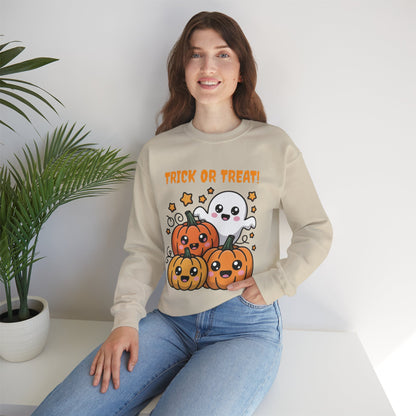 Halloween "Trick or Treat" Sweatshirt — Cute Ghost & Pumpkins Crewneck