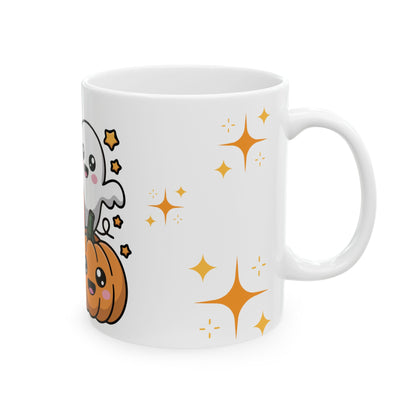 Cute Halloween Ghost & Pumpkins Ceramic Mug (11oz/15oz)