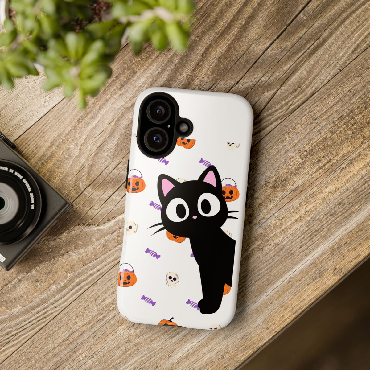 Halloween Black Cat Phone Case — Cute Trick-or-Treat Pattern Tough Case