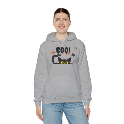 Halloween Cat 'Boo' Hoodie – Cute Spooky Black Cat Pullover