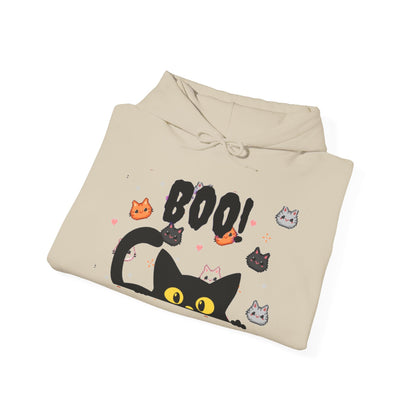 Halloween Cat 'Boo' Hoodie – Cute Spooky Black Cat Pullover