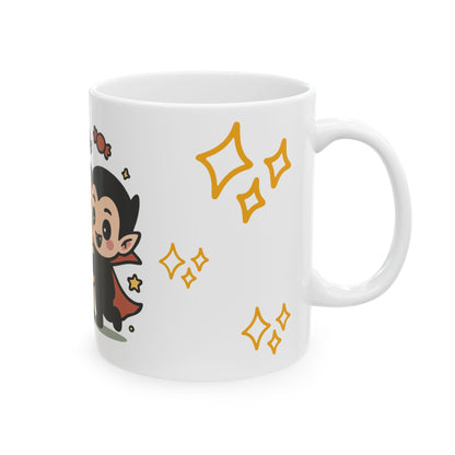Cute Halloween Friends Ceramic Mug — Ghost, Pumpkin & Vampire Coffee Cup (11oz/15oz)