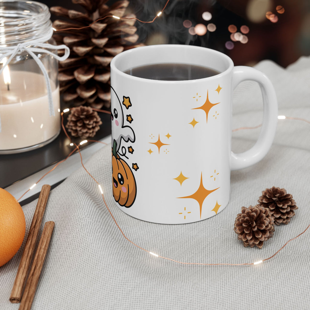 Cute Halloween Ghost & Pumpkins Ceramic Mug (11oz/15oz)