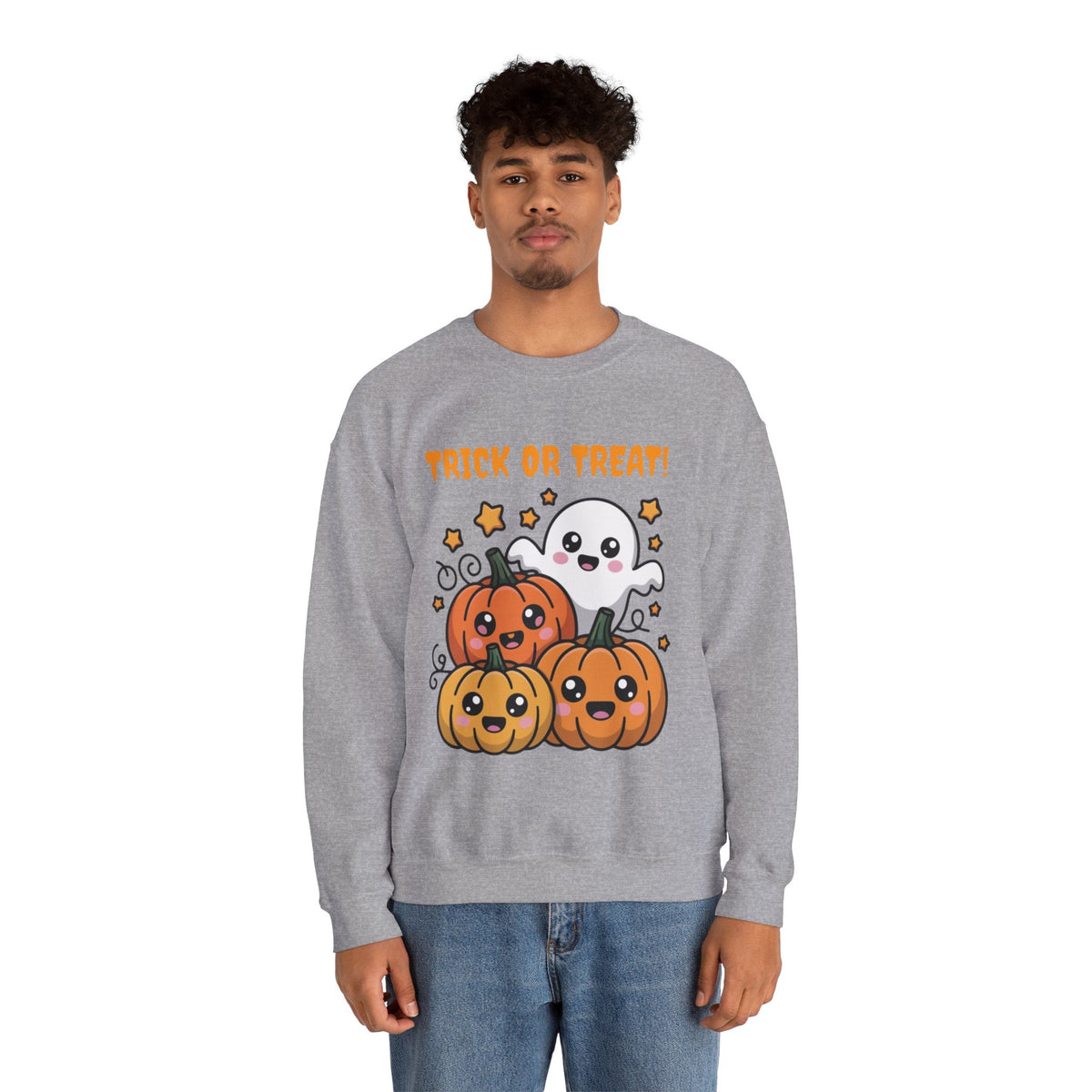 Halloween "Trick or Treat" Sweatshirt — Cute Ghost & Pumpkins Crewneck