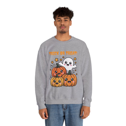 Halloween "Trick or Treat" Sweatshirt — Cute Ghost & Pumpkins Crewneck