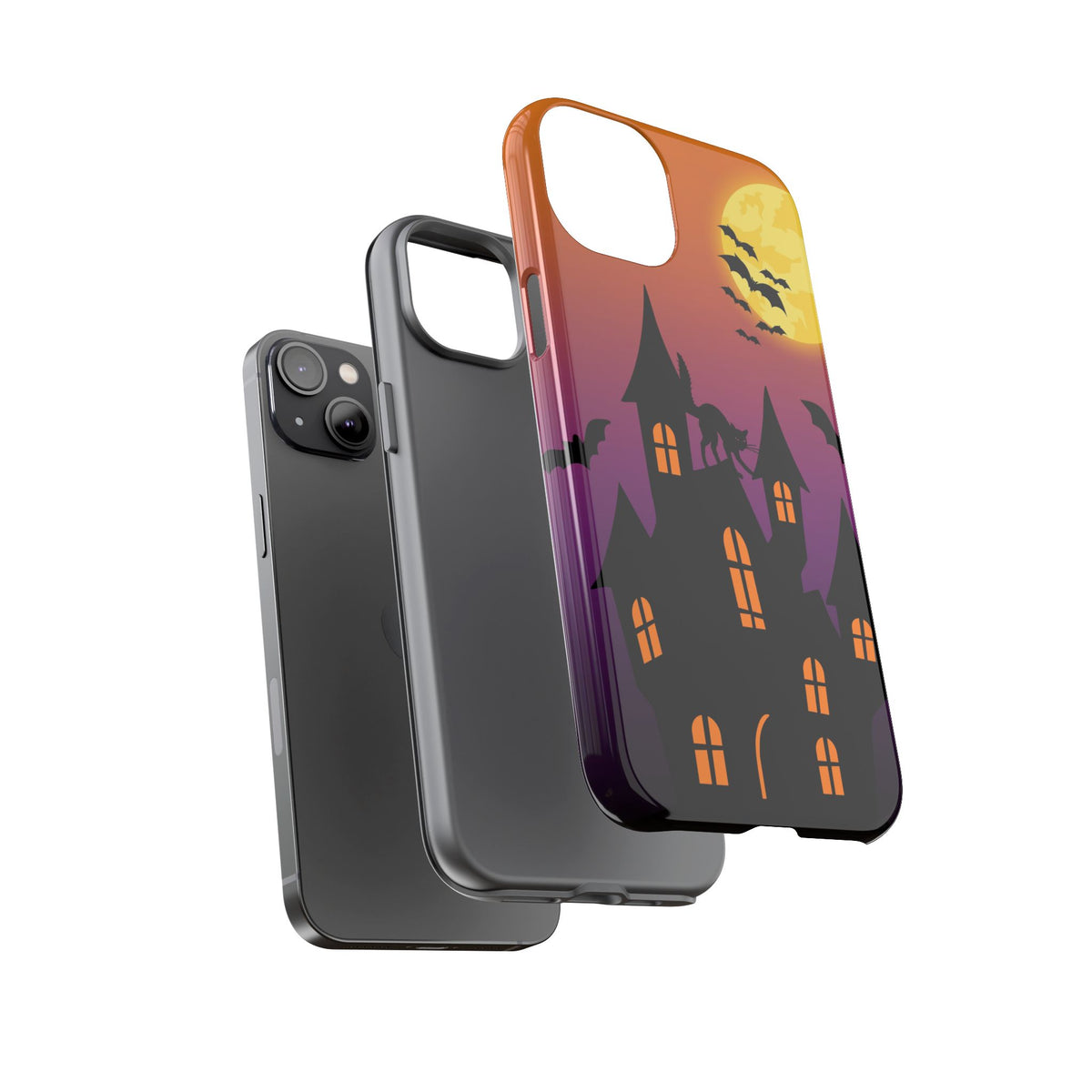 Halloween Haunted Castle Tough Phone Case — Moon, Bats & Cat iPhone Cover