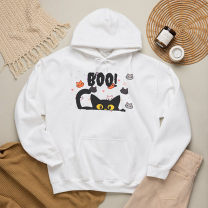 Halloween Cat 'Boo' Hoodie – Cute Spooky Black Cat Pullover