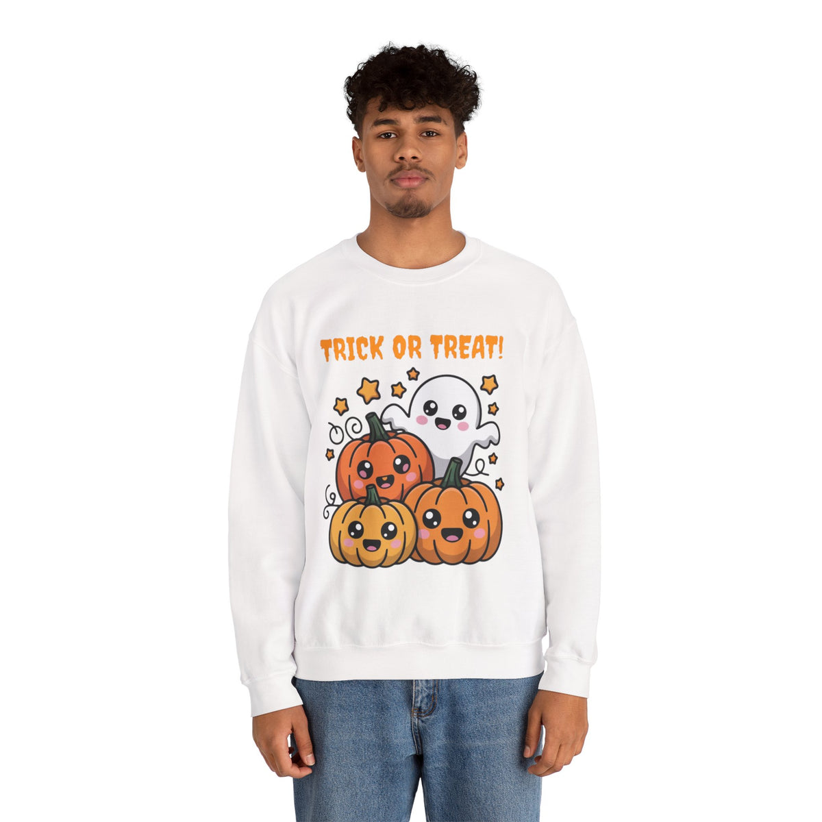 Halloween "Trick or Treat" Sweatshirt — Cute Ghost & Pumpkins Crewneck