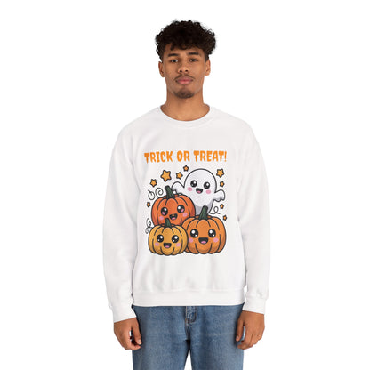 Halloween "Trick or Treat" Sweatshirt — Cute Ghost & Pumpkins Crewneck