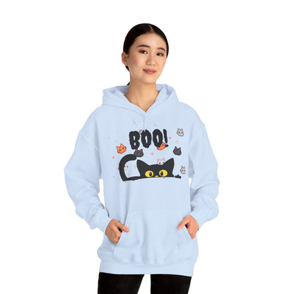 Halloween Cat 'Boo' Hoodie – Cute Spooky Black Cat Pullover